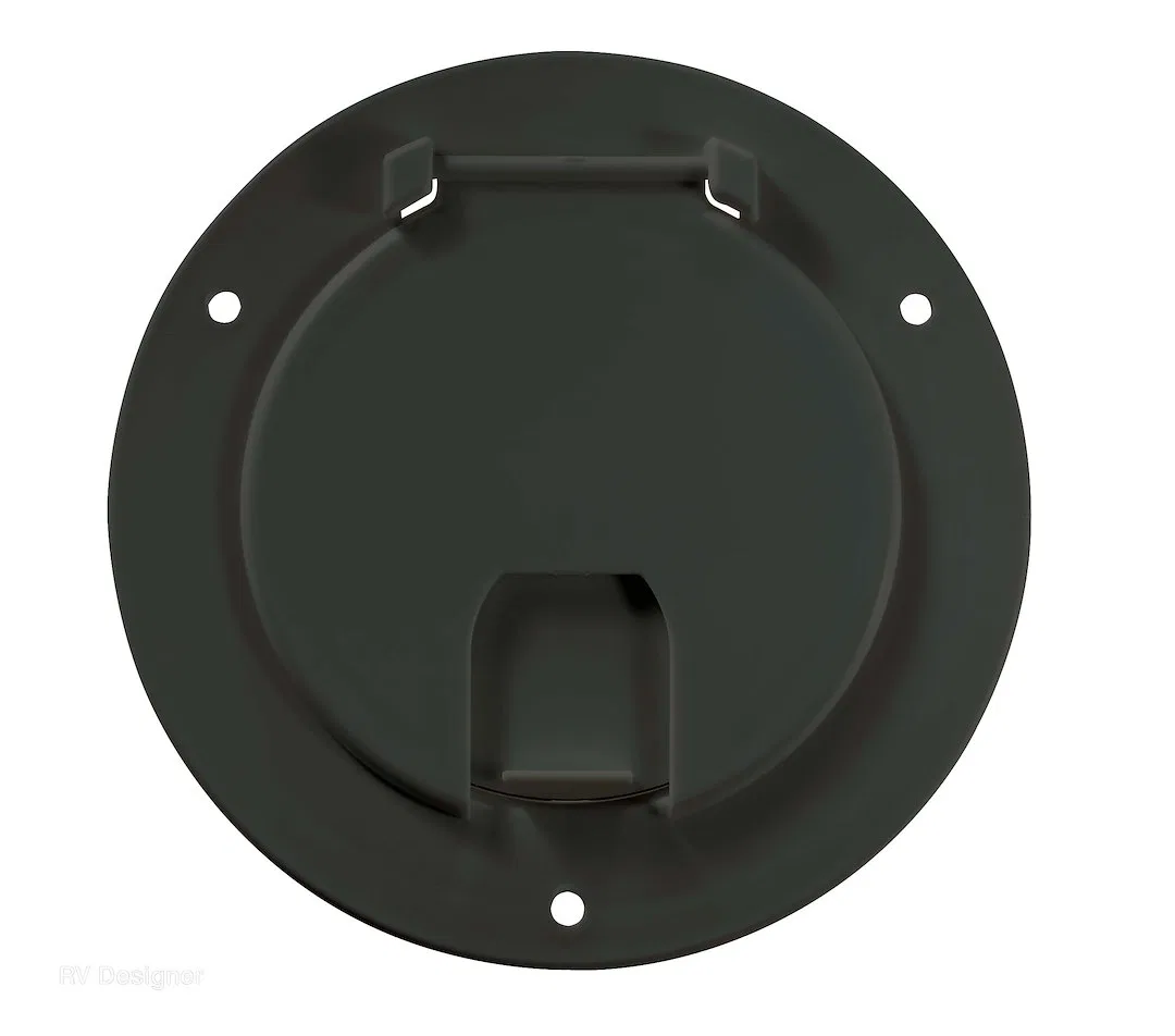 B113 – RV DESIGNER Electrical Cord Hatch, For Use With Up To 50 Amp Cords Round 5.2 Inch x 2.6 Inch Overall Dimension...